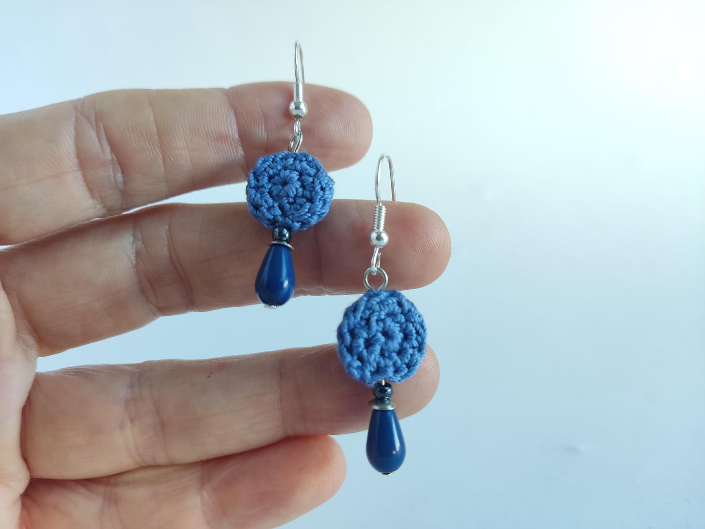 Black Micro Crochet Earrings: Pearl Drop, Golden Accents - StepToLight