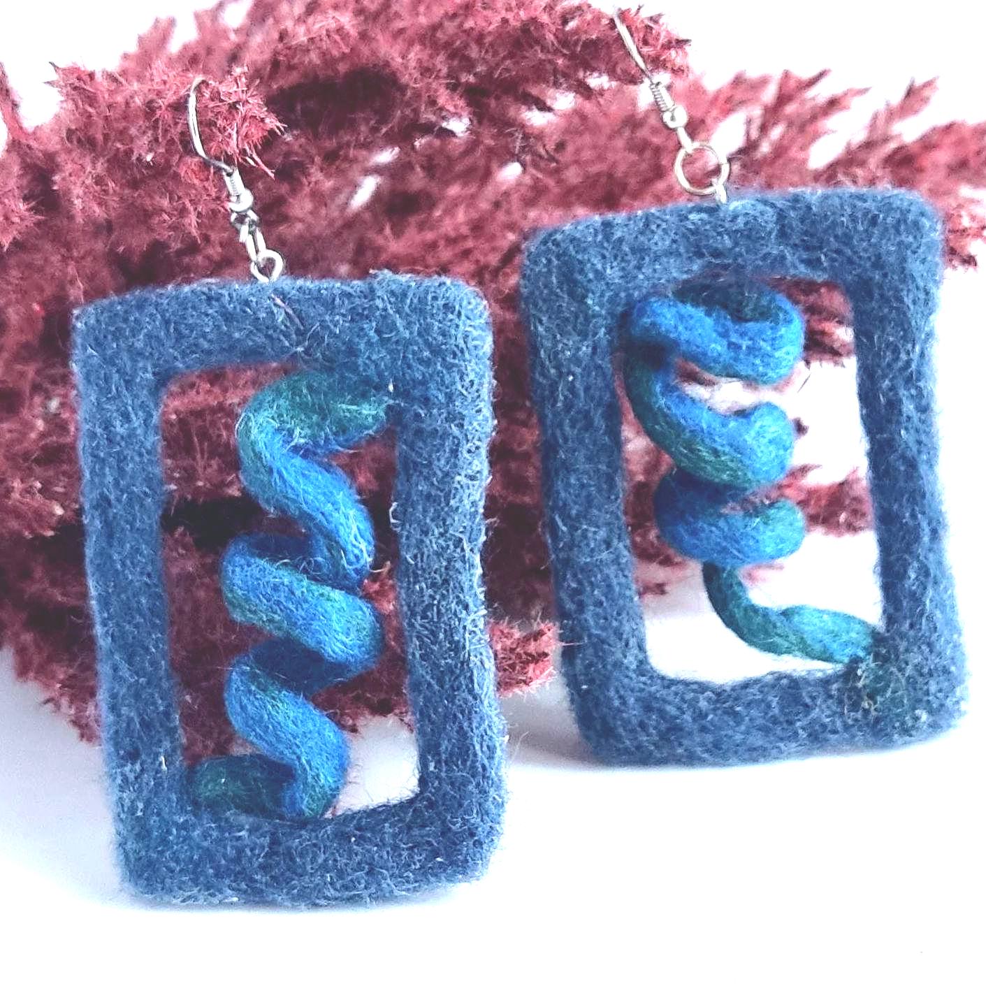 Brown Felt Dangle Earrings | Geometric Statement Jewelry | Handmade Merino Wool - StepToLight