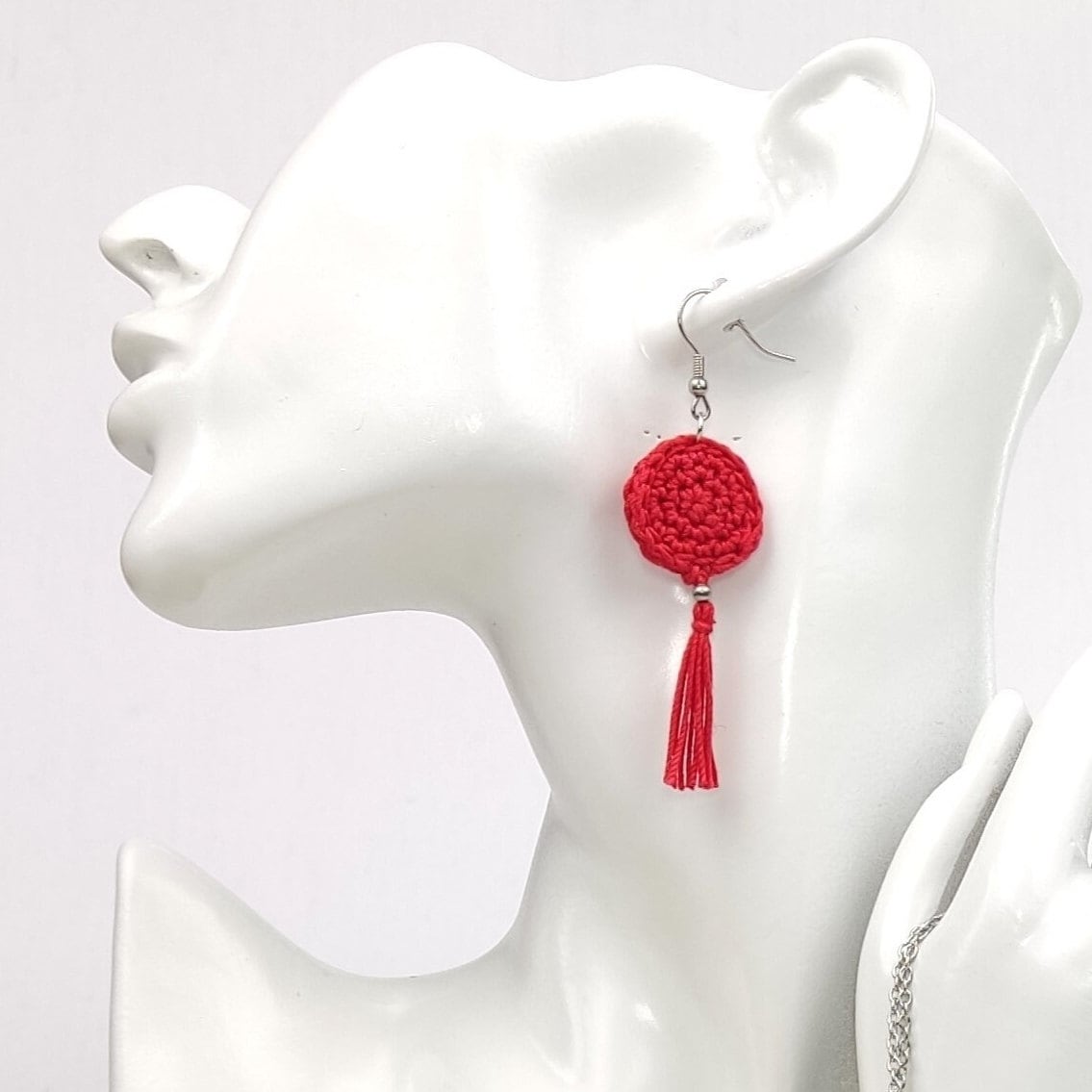 Light Pink Crochet Tassel Earrings: Elegant Boho Jewelry Gift