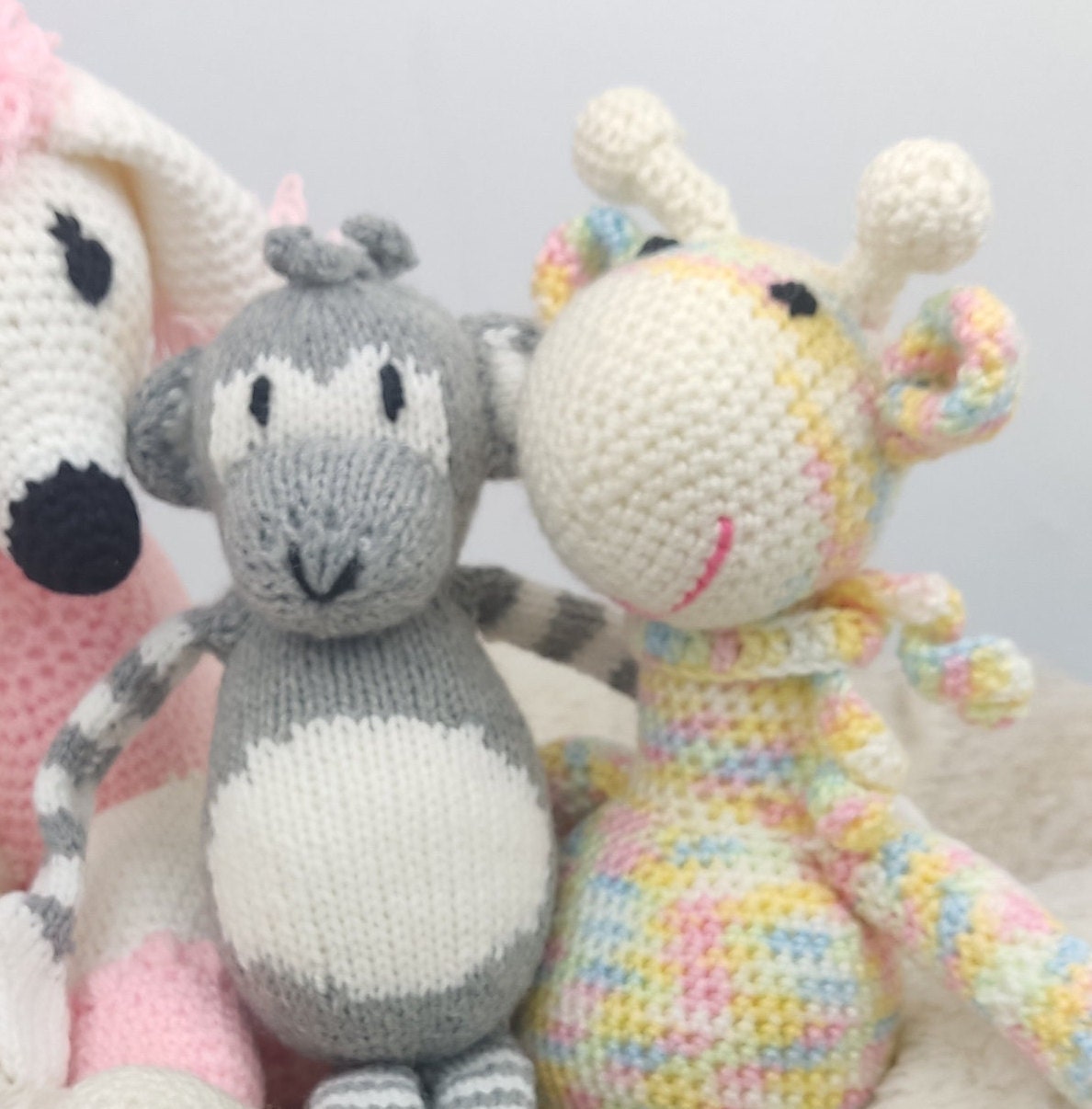 Crochet Plush Animal Set: Dog, Monkey, Giraffe - Nursery Decor