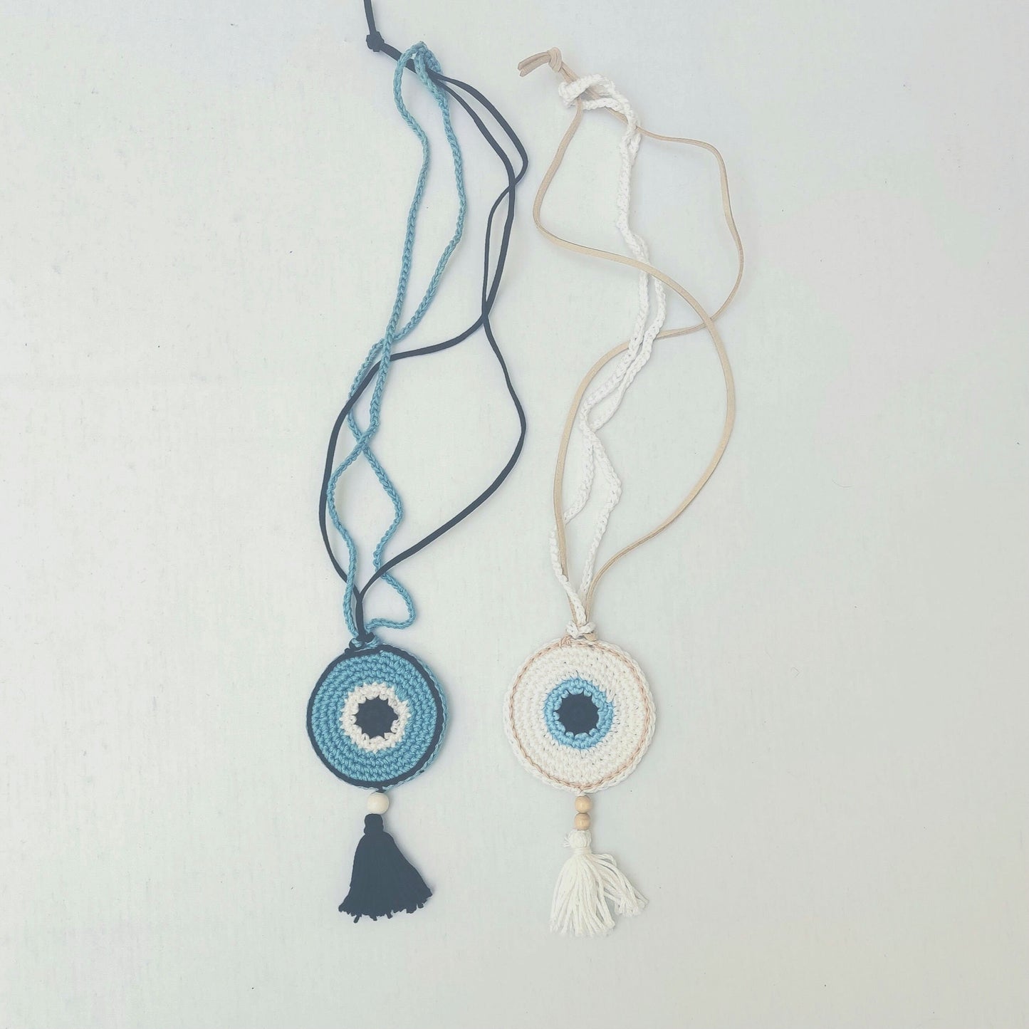 Crochet Evil Eye Necklace - Boho Statement Pendant with Tassel, Protection Jewelry