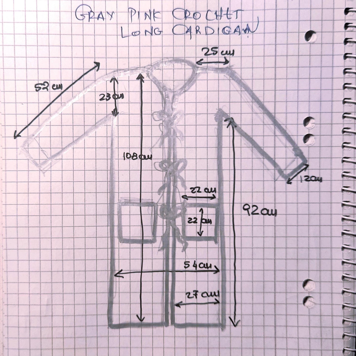 Crochet Duster Cardigan - Gray Purple Pink Striped Long Jacket