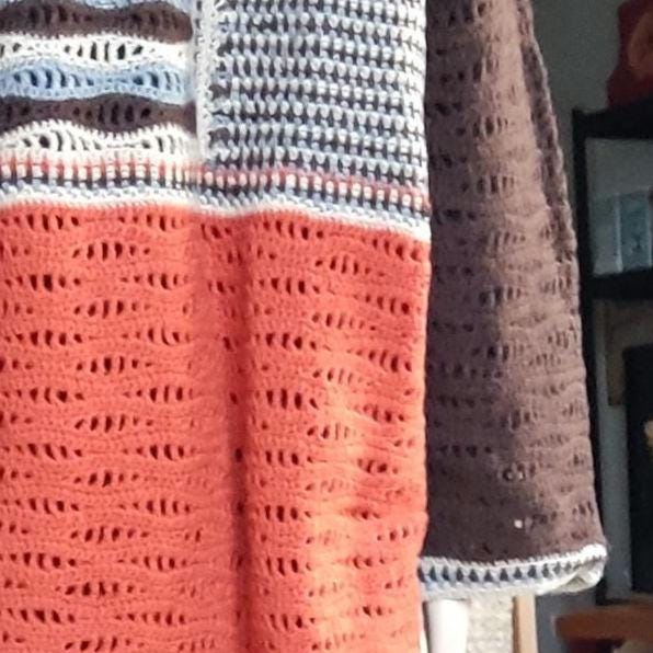 Boho Crochet Cardigan - Brown Orange Striped Long Jacket for Women