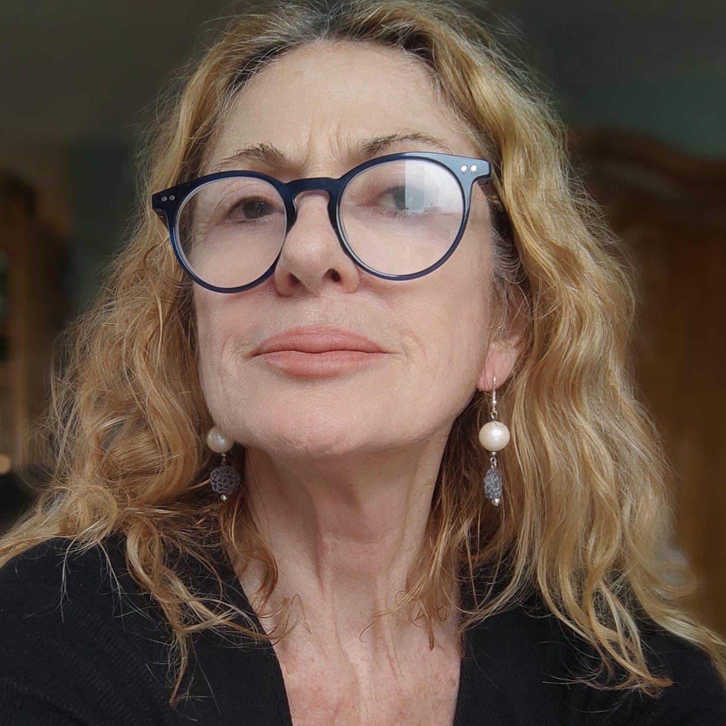 Crochet Pearl Drop Earrings: Gray Boho Dangle Earrings