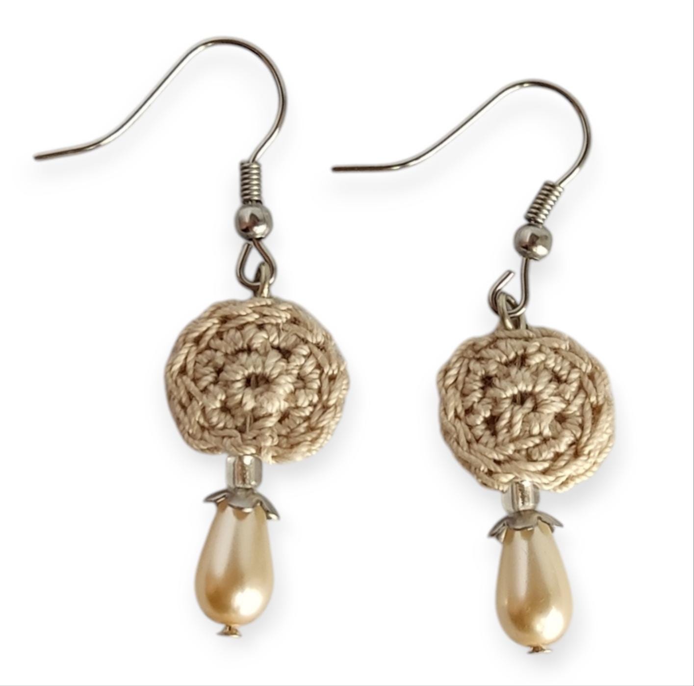 Crochet Black Pearl Drop Earrings: Boho Dangle Earrings