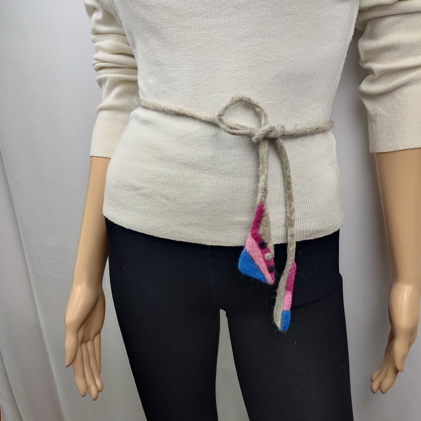 Pink Blue Lariat Necklace | Convertible Scarf | Handmade Merino Wool - StepToLight