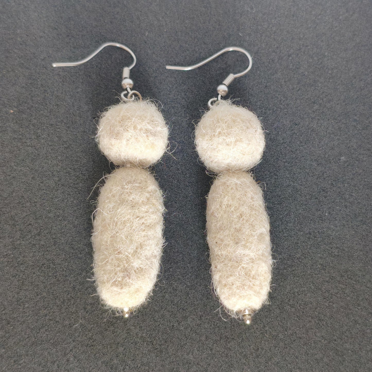 White Felt Cabochon Necklace | Needle Felted Pendant | Handmade Fiber Jewelry | Stainless Steel Chain | Boho - StepToLight
