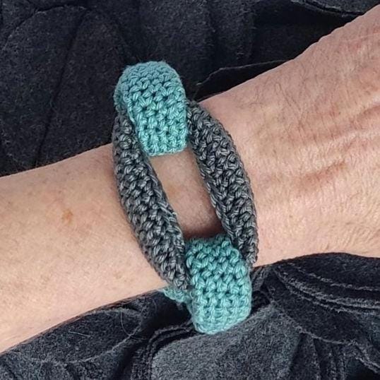 Beige & Brown Crochet Cuff Bracelet - Chunky Cotton Statement Bangle - StepToLight