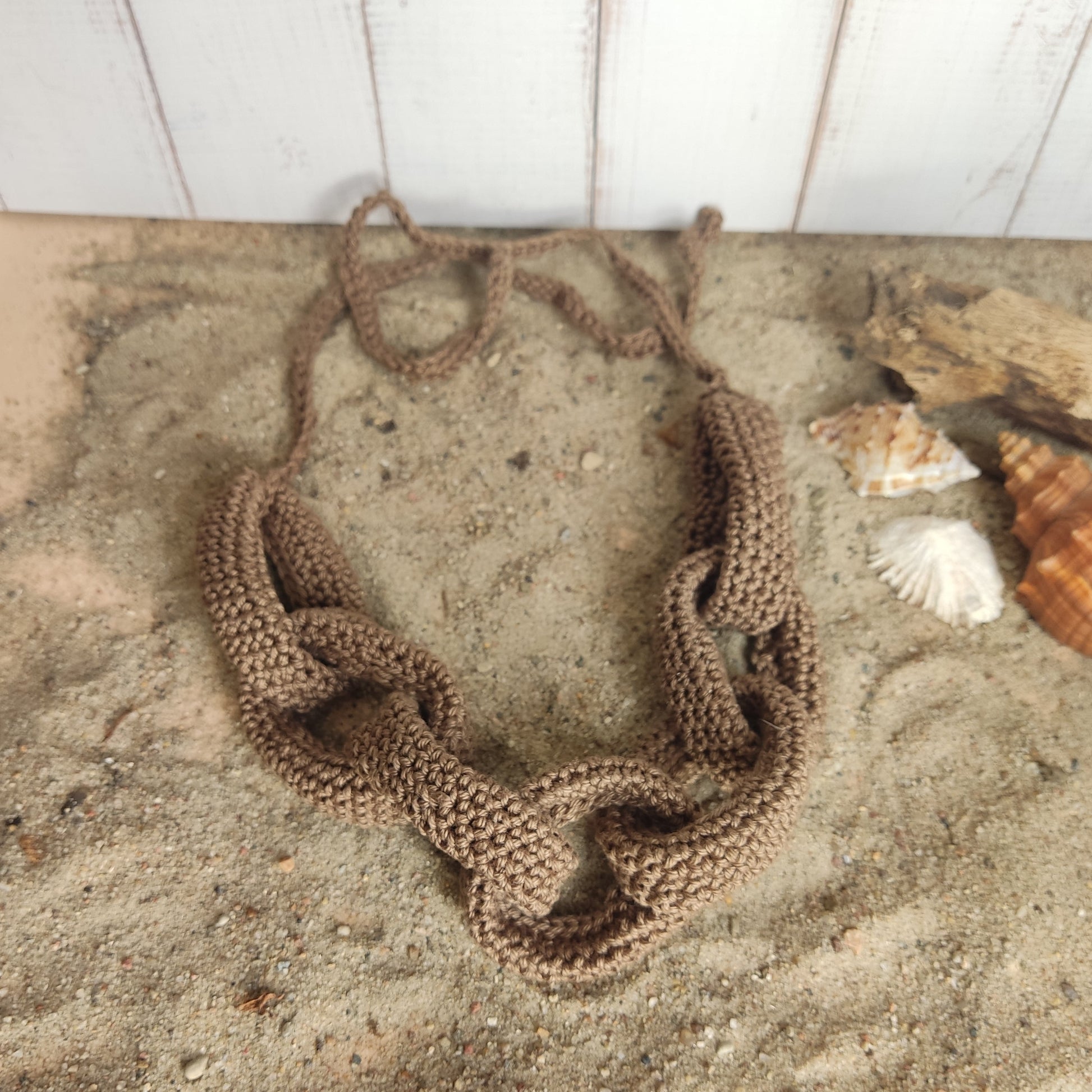 Beige Chunky Crochet Necklace - Handmade Boho Braided Statement Jewelry - StepToLight
