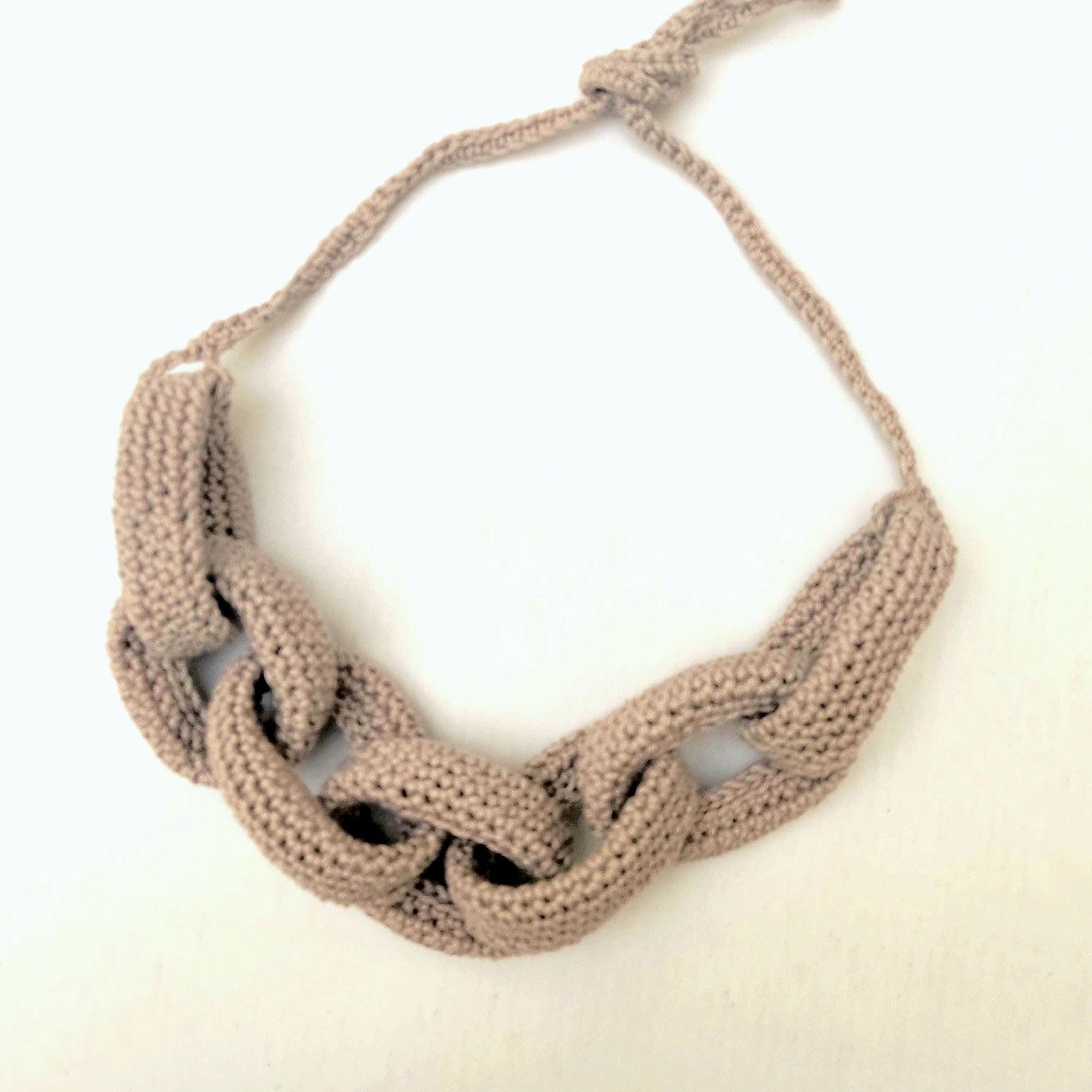 Beige Chunky Crochet Necklace - Handmade Boho Braided Statement Jewelry - StepToLight