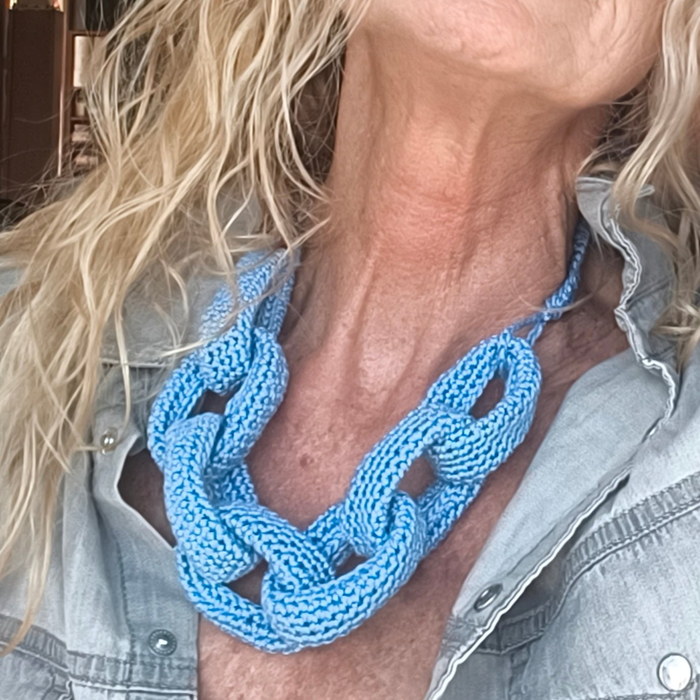 Beige Chunky Crochet Necklace - Handmade Boho Braided Statement Jewelry - StepToLight