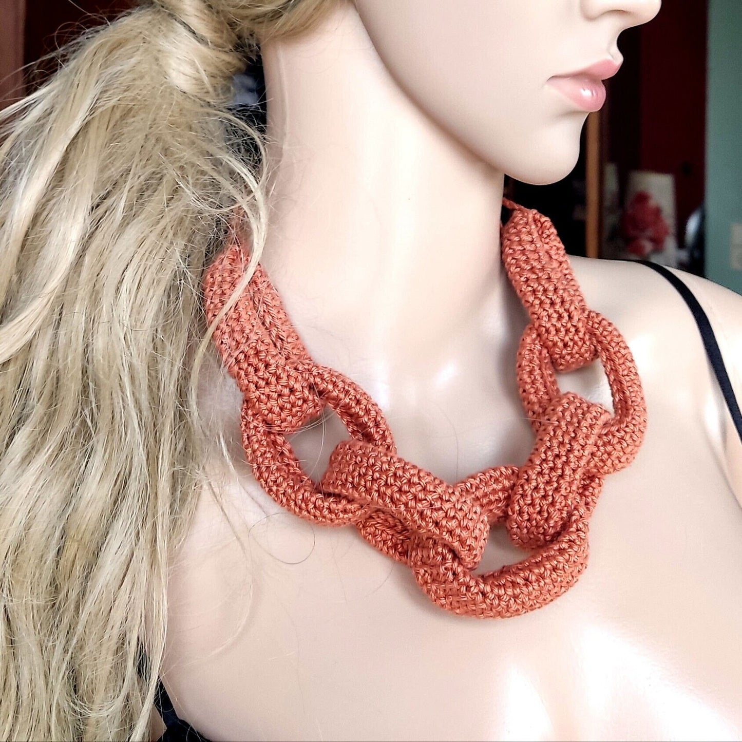 Beige Chunky Crochet Necklace - Handmade Boho Braided Statement Jewelry - StepToLight