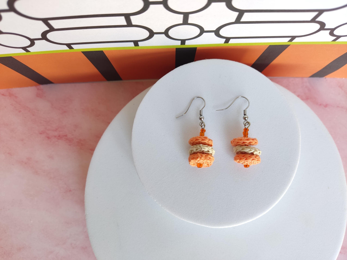 Beige Crochet Drop Earrings: Beaded Microcrochet Cotton Jewelry - StepToLight