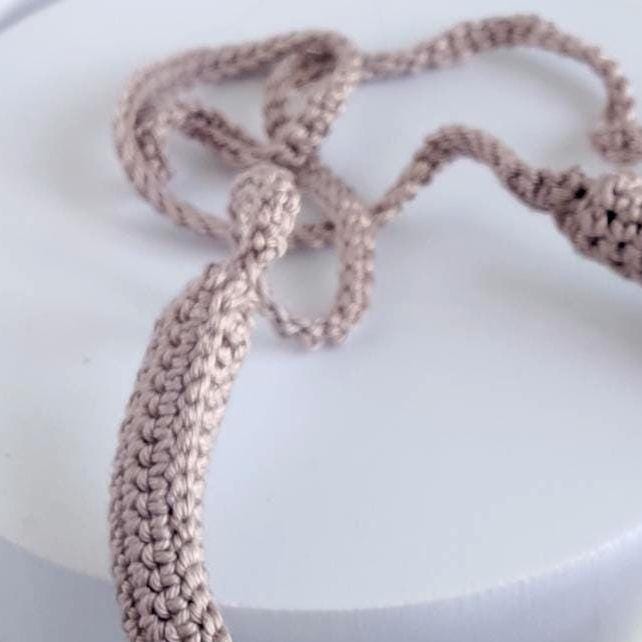 Beige Multiway Crochet Statement Necklace - Curved Necklace & Chunky Rings, Adjustable, Customizable - StepToLight