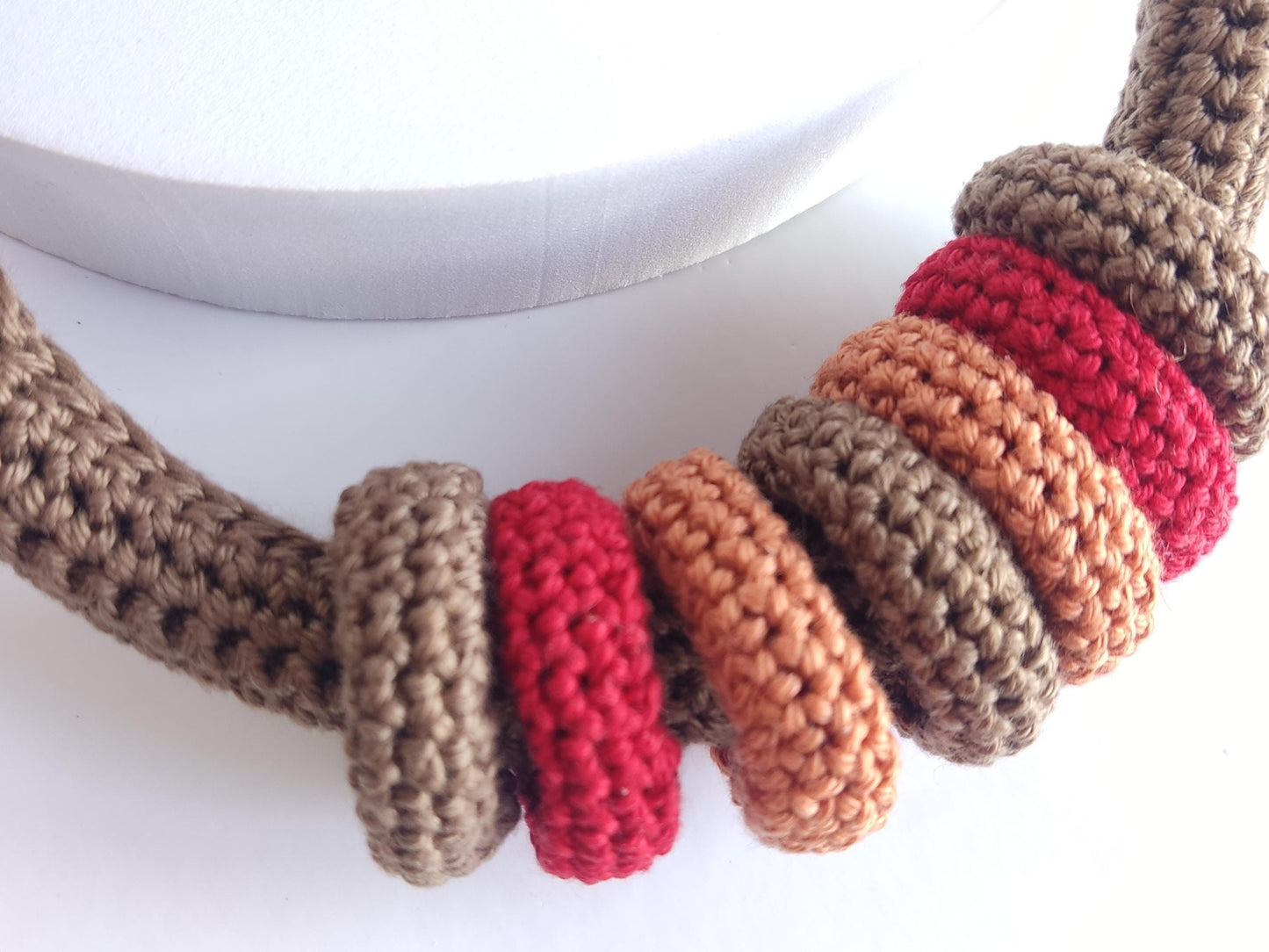 Beige Multiway Crochet Statement Necklace - Curved Necklace & Chunky Rings, Adjustable, Customizable - StepToLight