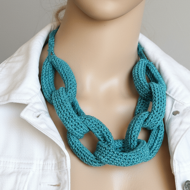 Black Chunky Braided Crochet Necklace - Handmade Cotton Statement Jewelry - StepToLight