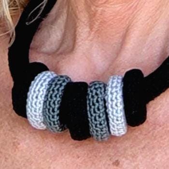 Black Multiway Crochet Statement Necklace - Curved Necklace & Chunky Rings, Adjustable - StepToLight