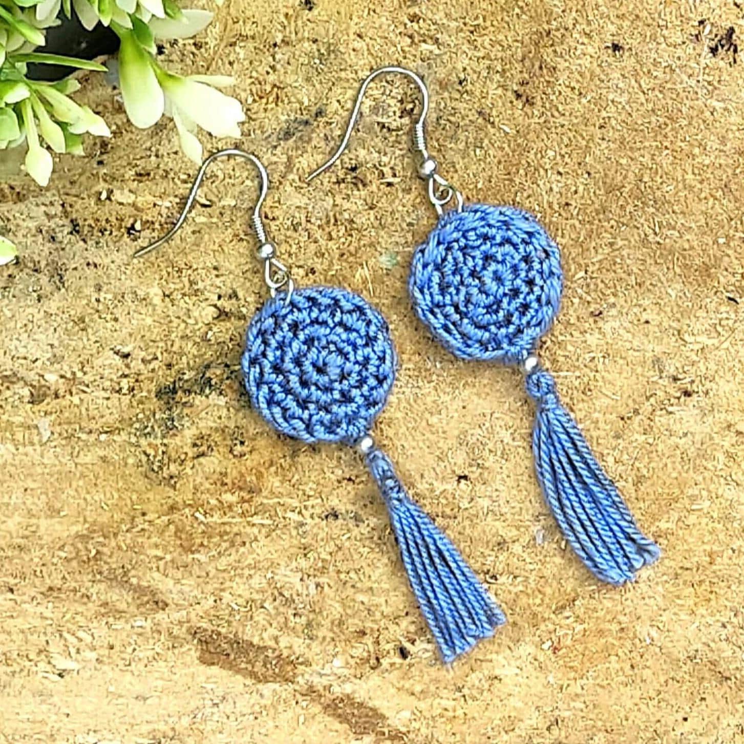 Blue Crochet Tassel Earrings: Elegant Boho Jewelry Gift - StepToLight