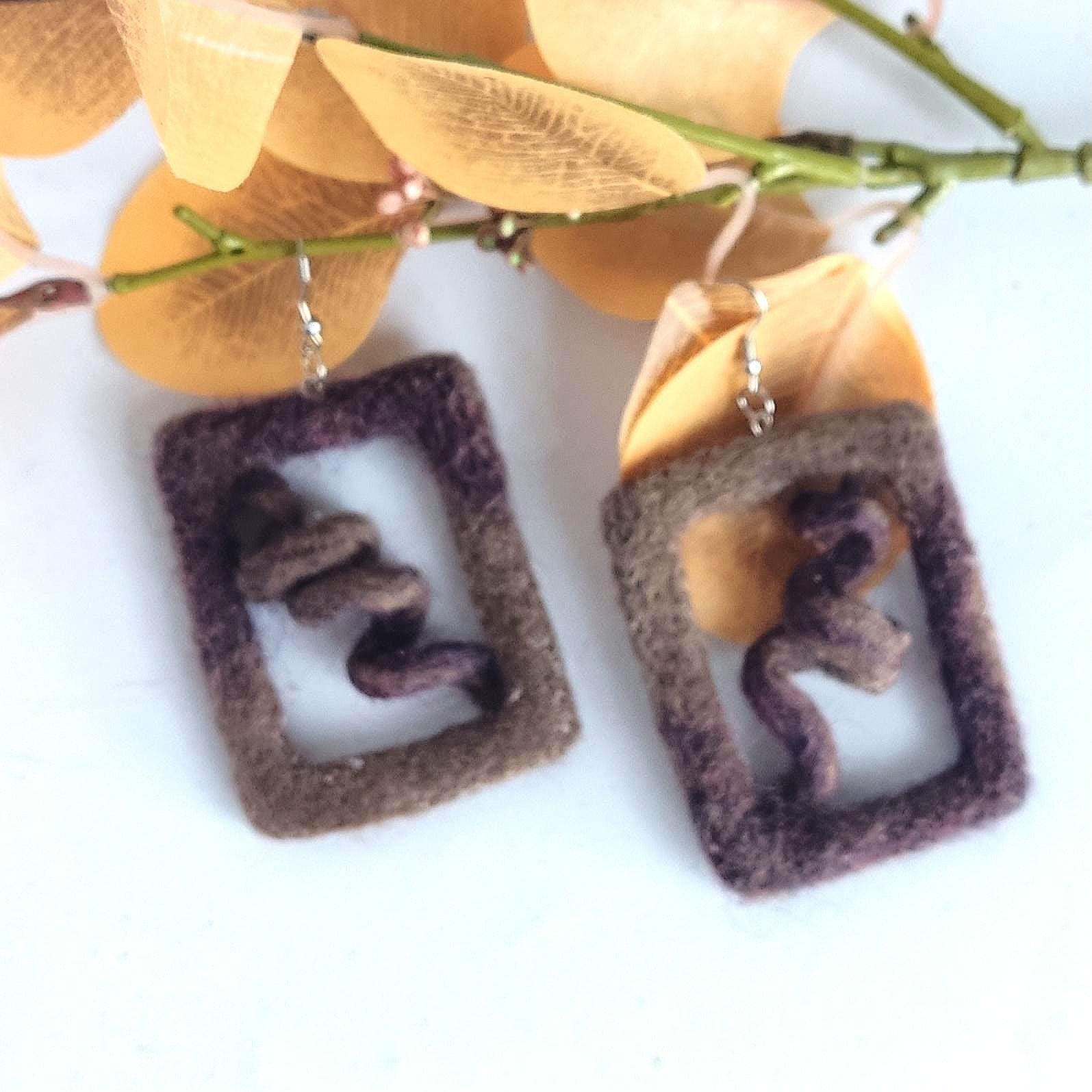 Blue Spiral Felt Earrings | Boho Statement Jewelry | Handmade Merino Wool - StepToLight
