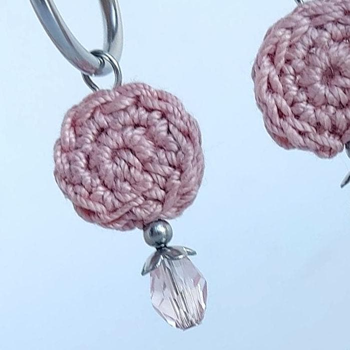 Blush Pink Crochet Beaded Hoop Earrings - Boho Drop Earrings with Stainless Steel Hoops - StepToLight