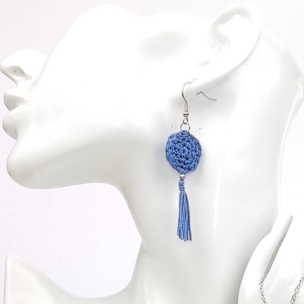 Blush Pink Crochet Tassel Earrings: Elegant Boho Jewelry Gift - StepToLight