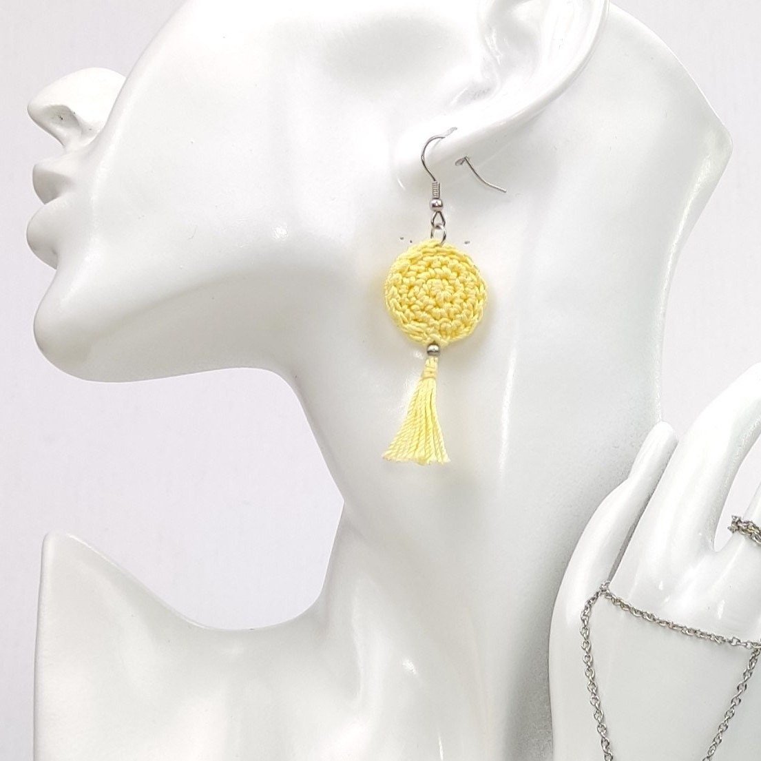 Blush Pink Crochet Tassel Earrings: Elegant Boho Jewelry Gift - StepToLight
