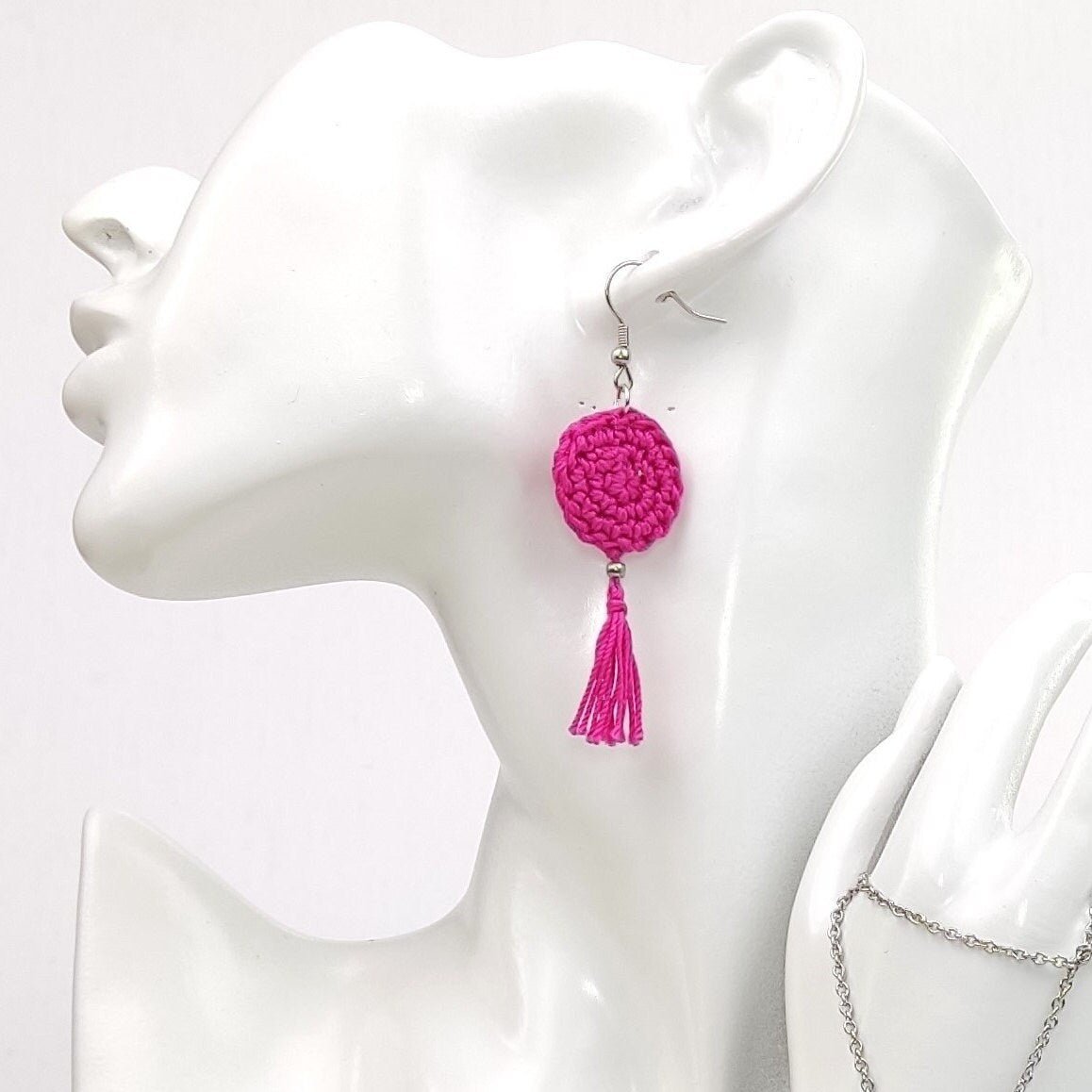 Blush Pink Crochet Tassel Earrings: Elegant Boho Jewelry Gift - StepToLight