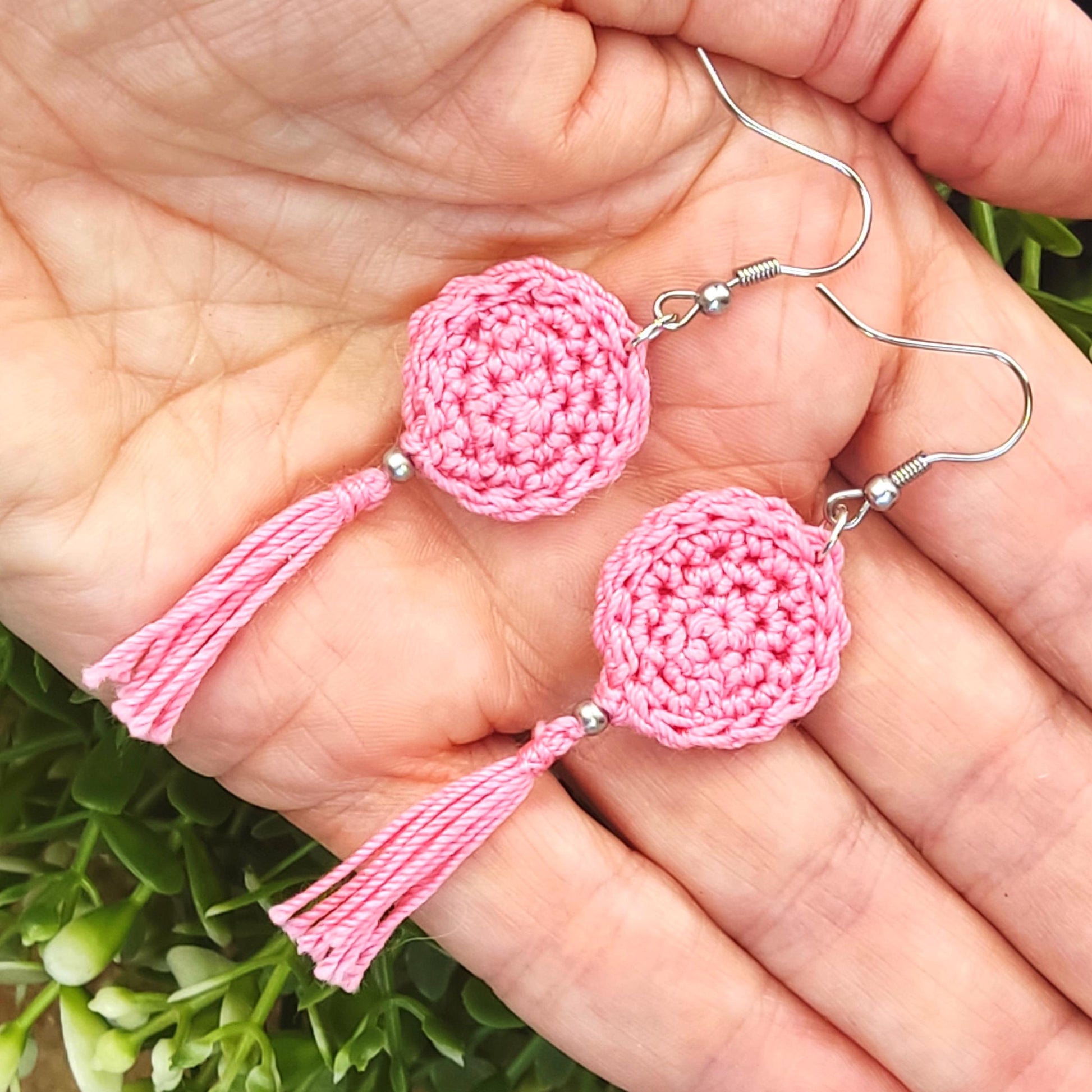 Blush Pink Crochet Tassel Earrings: Elegant Boho Jewelry Gift - StepToLight