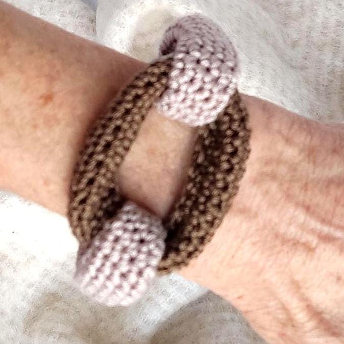Brown & beige Chunky Crochet Statement Necklace - Handmade Braided Cotton Chain Jewelry - StepToLight