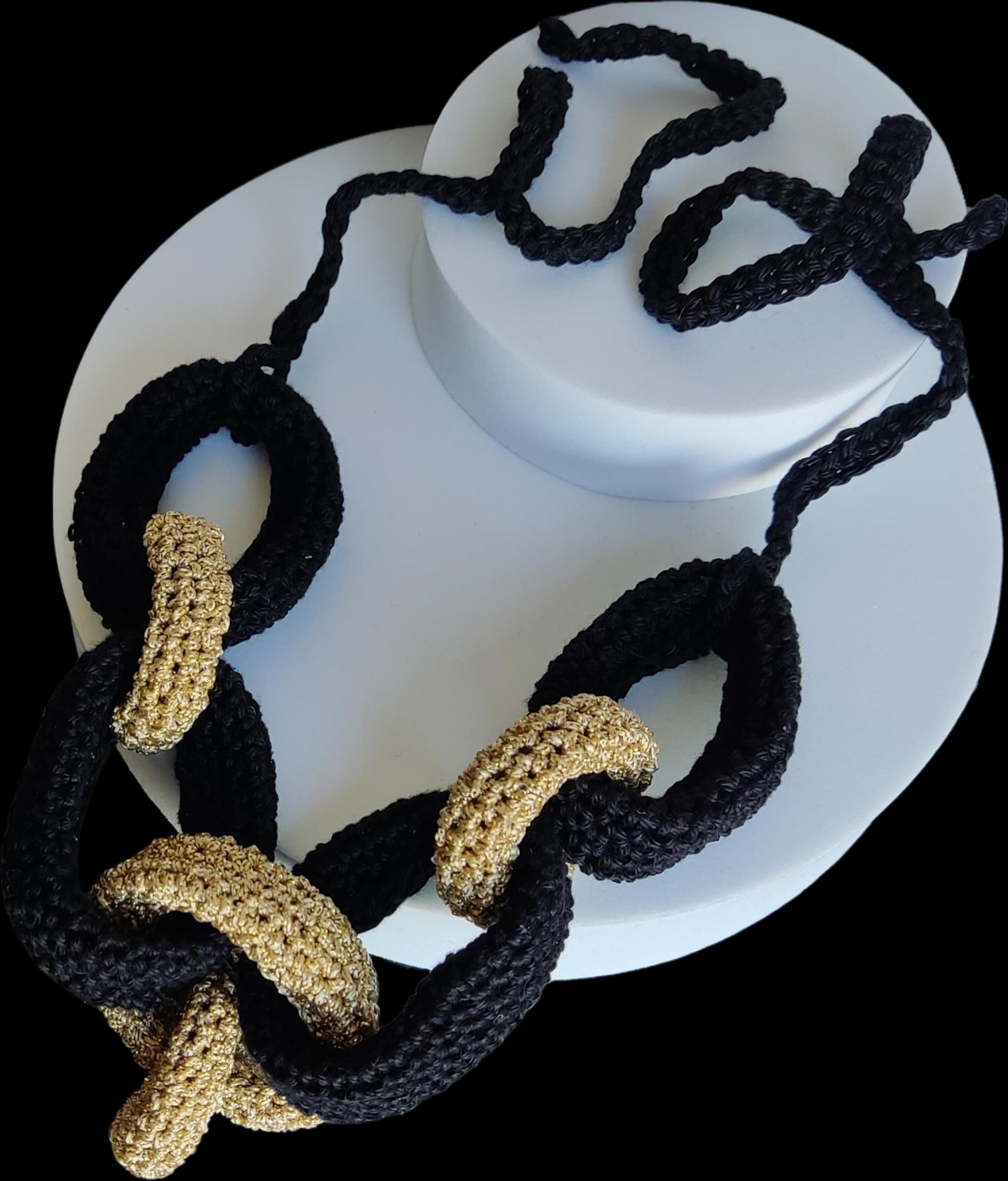 Brown & beige Chunky Crochet Statement Necklace - Handmade Braided Cotton Chain Jewelry - StepToLight