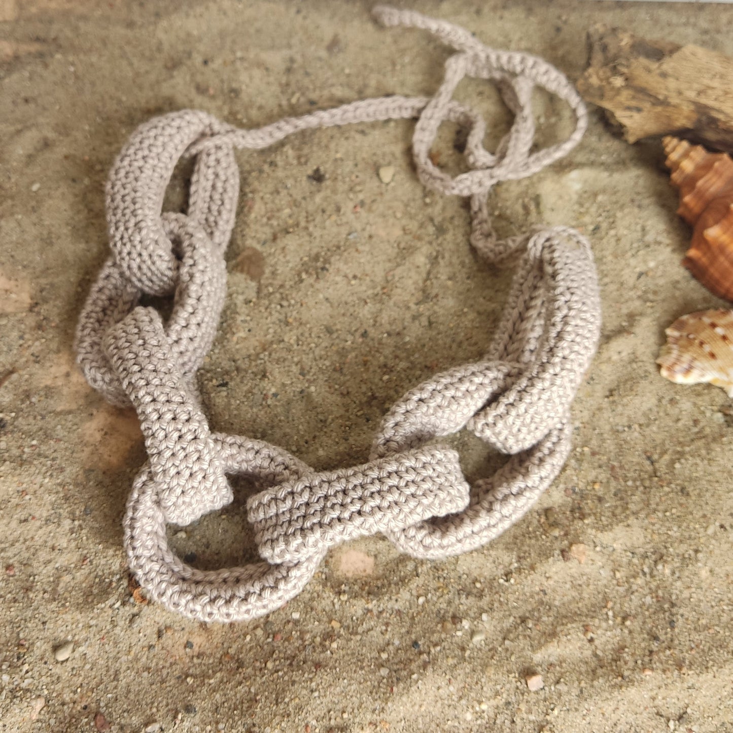 Brown Chunky Crochet Statement Necklace - Handmade Braided Cotton Jewelry - StepToLight