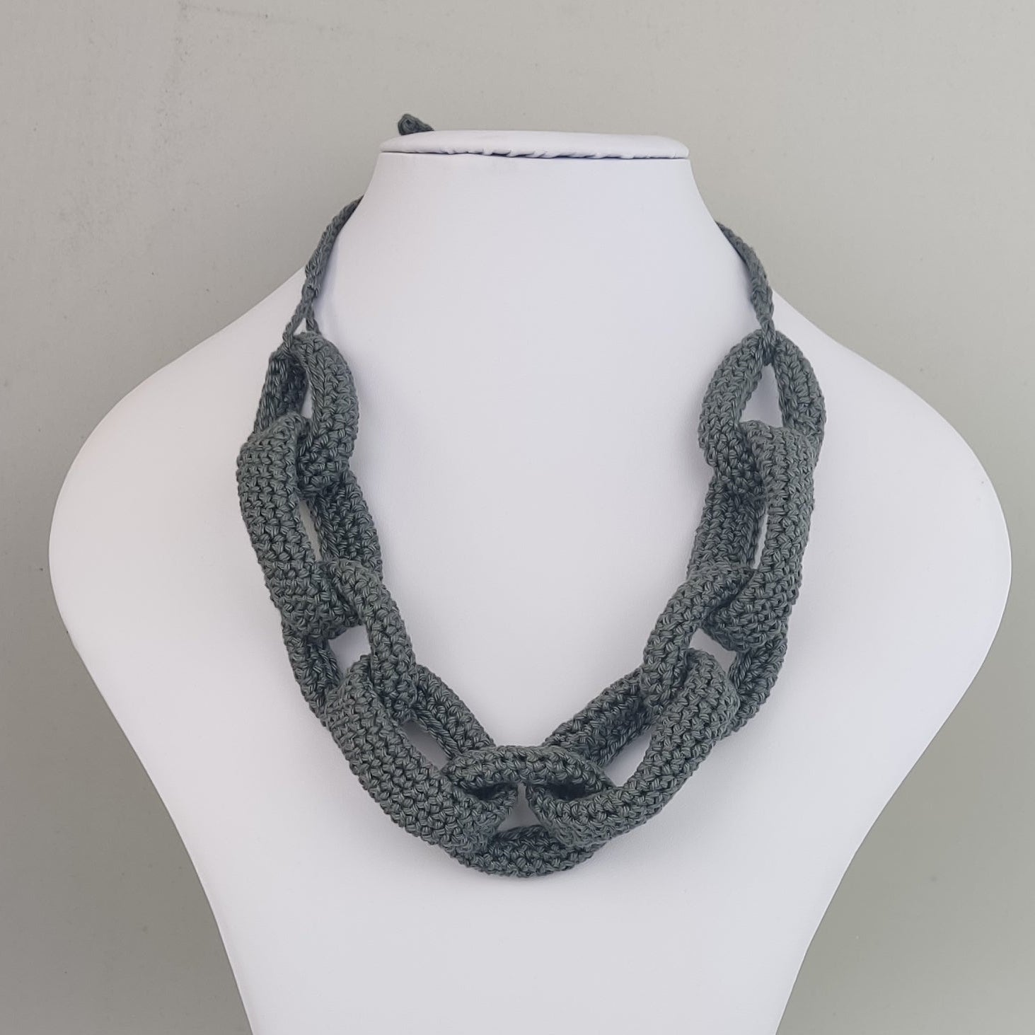Brown Chunky Crochet Statement Necklace - Handmade Braided Cotton Jewelry - StepToLight