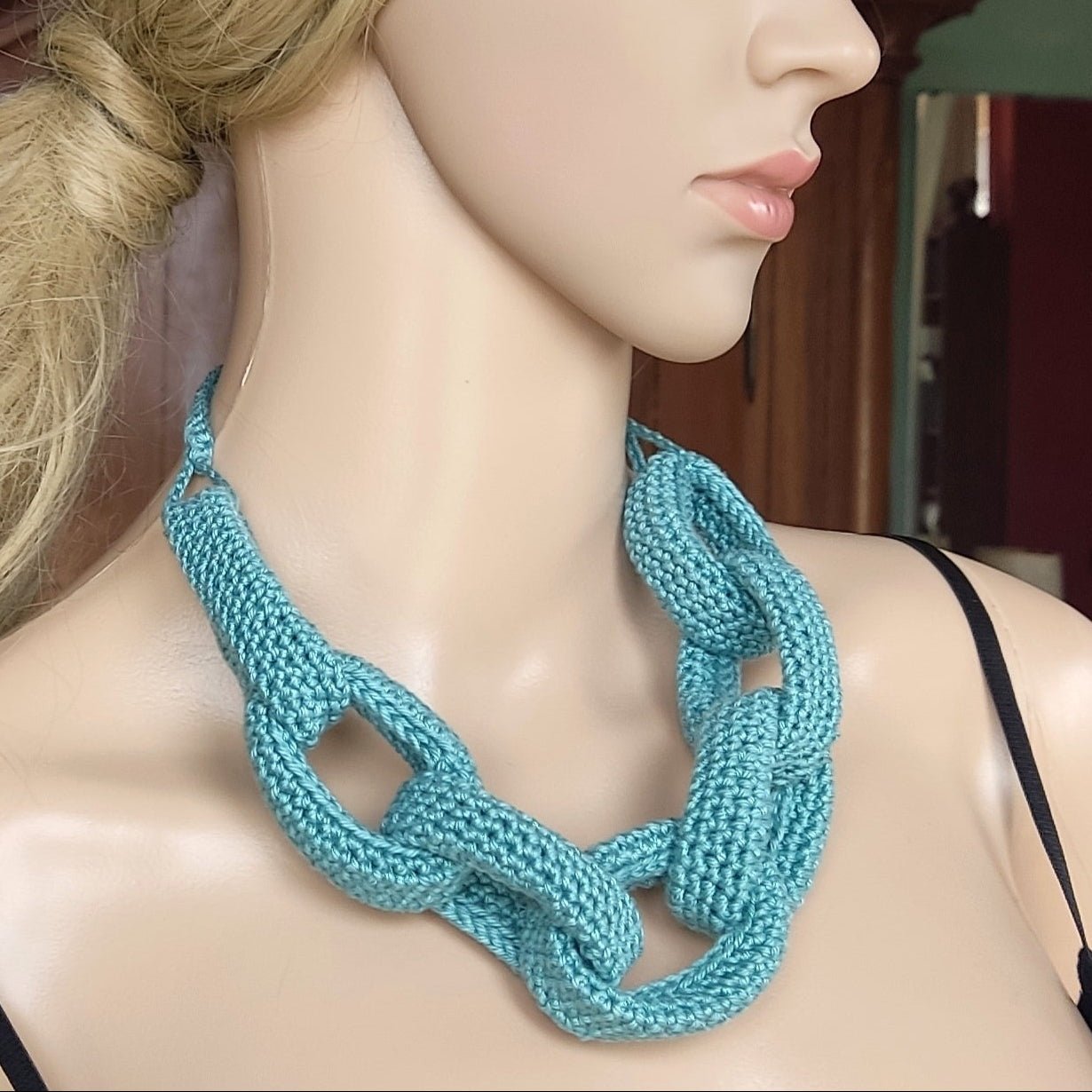 Brown Chunky Crochet Statement Necklace - Handmade Braided Cotton Jewelry - StepToLight