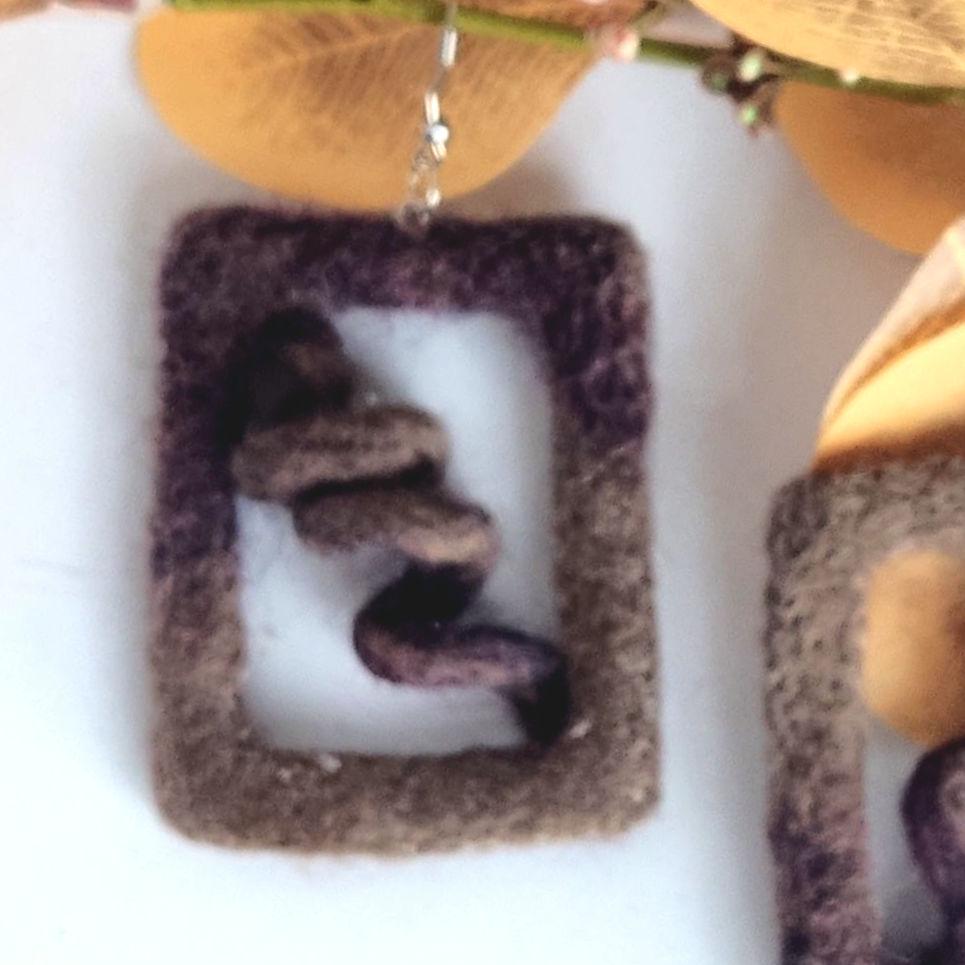 Brown Felt Dangle Earrings | Geometric Statement Jewelry | Handmade Merino Wool - StepToLight