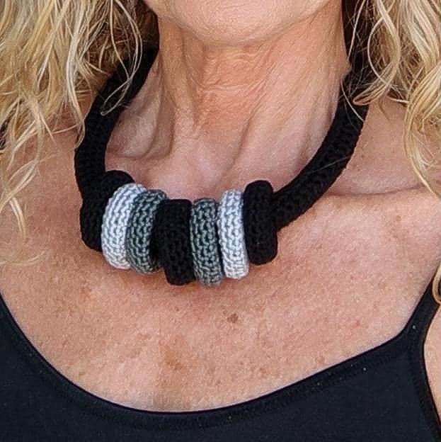 Brown Multiway Crochet Statement Necklace - Curved Necklace & Chunky Rings, Adjustable, Customizable - StepToLight