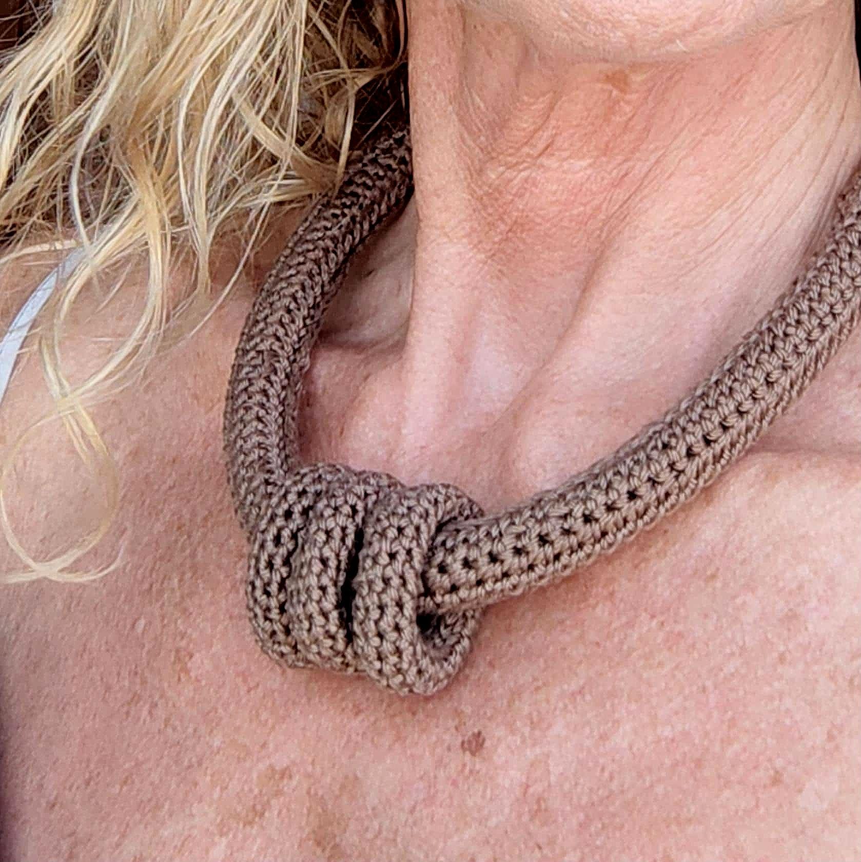 Brown Multiway Crochet Statement Necklace - Curved Necklace & Chunky Rings, Adjustable, Customizable - StepToLight
