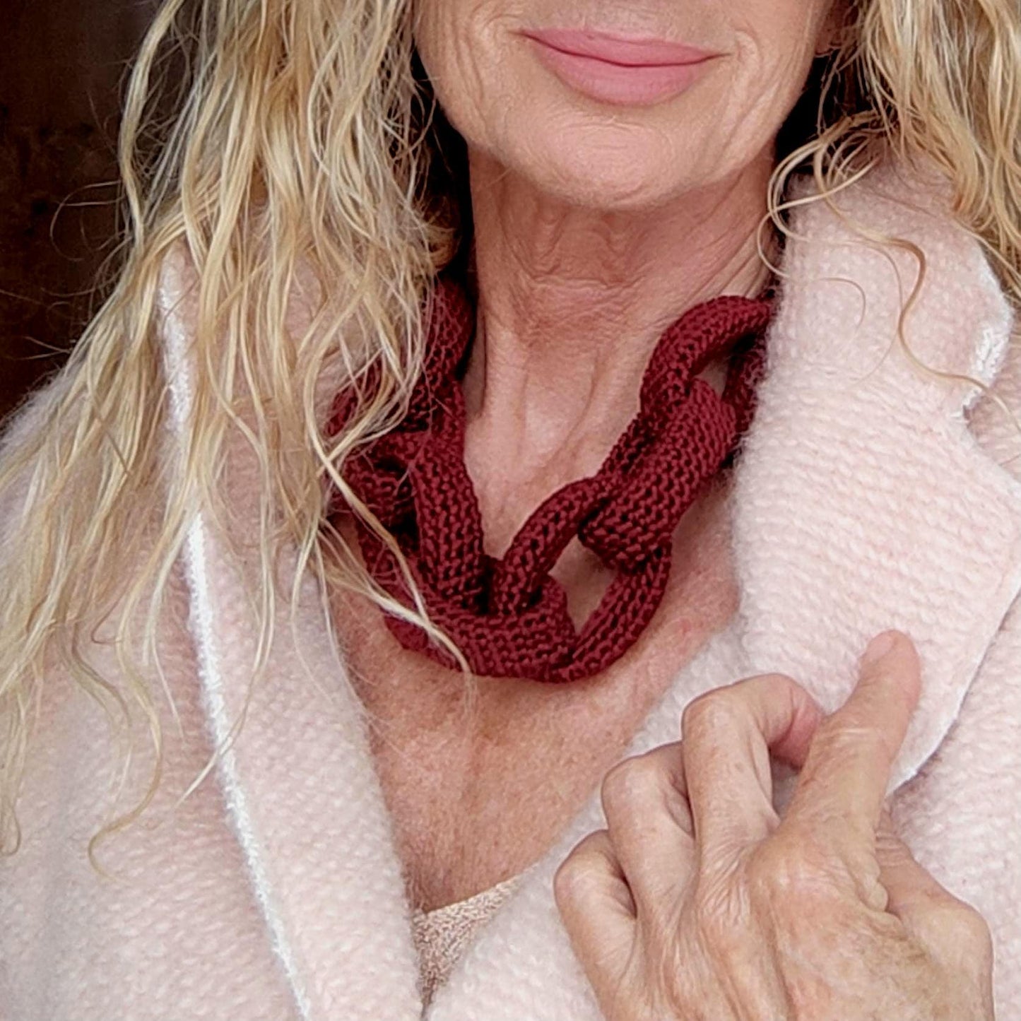 Burgundy Chunky Crochet Chain Necklace - Handmade Braided Statement Jewelry - StepToLight