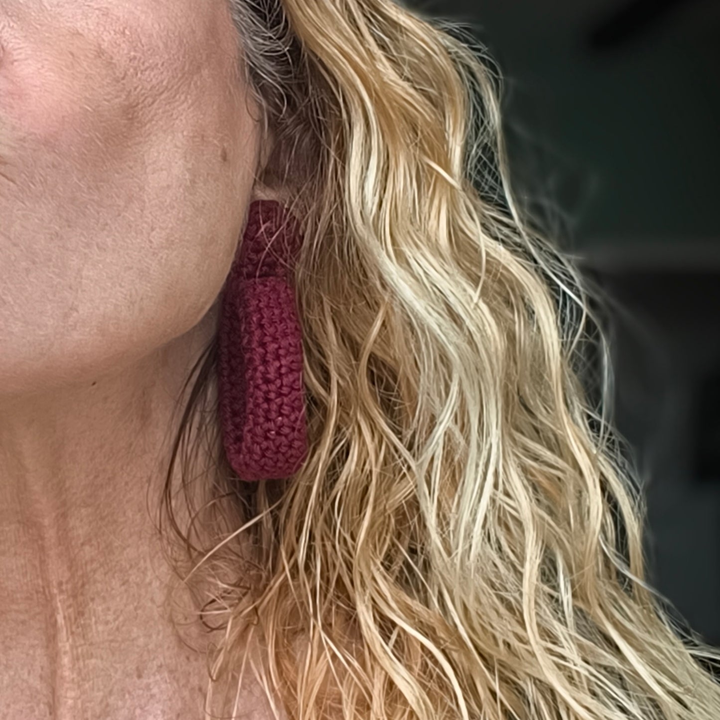 Crochet Hoop Earrings - Plum Noir Burgundy | Handmade Cotton Boho Earrings, Gift for Her
