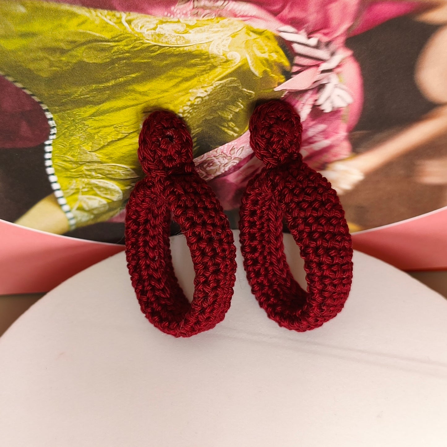 Crochet Hoop Earrings - Plum Noir Burgundy | Handmade Cotton Boho Earrings, Gift for Her