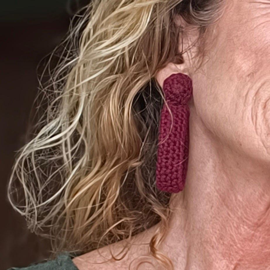 Crochet Hoop Earrings - Plum Noir Burgundy | Handmade Cotton Boho Earrings, Gift for Her