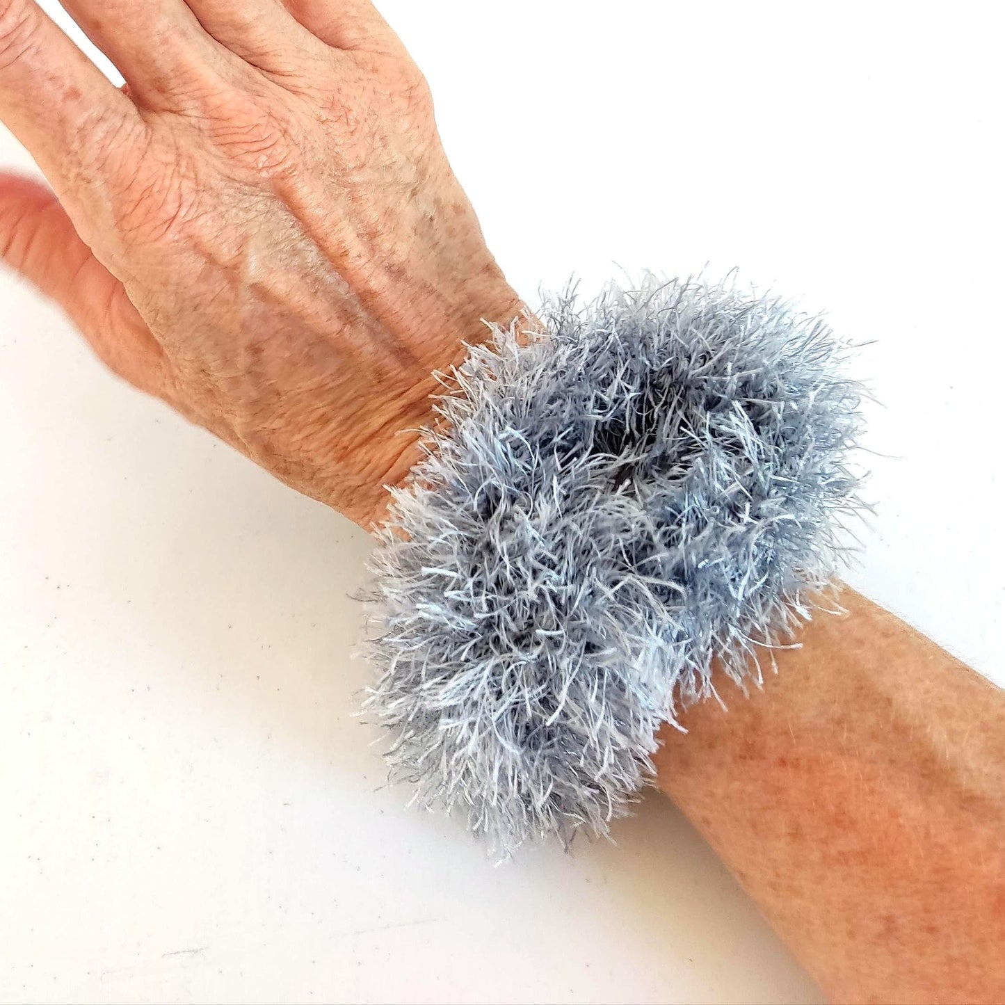 Burnt Orange Chunky Crochet Cuff Bracelet - Faux Fur Bangle - StepToLight