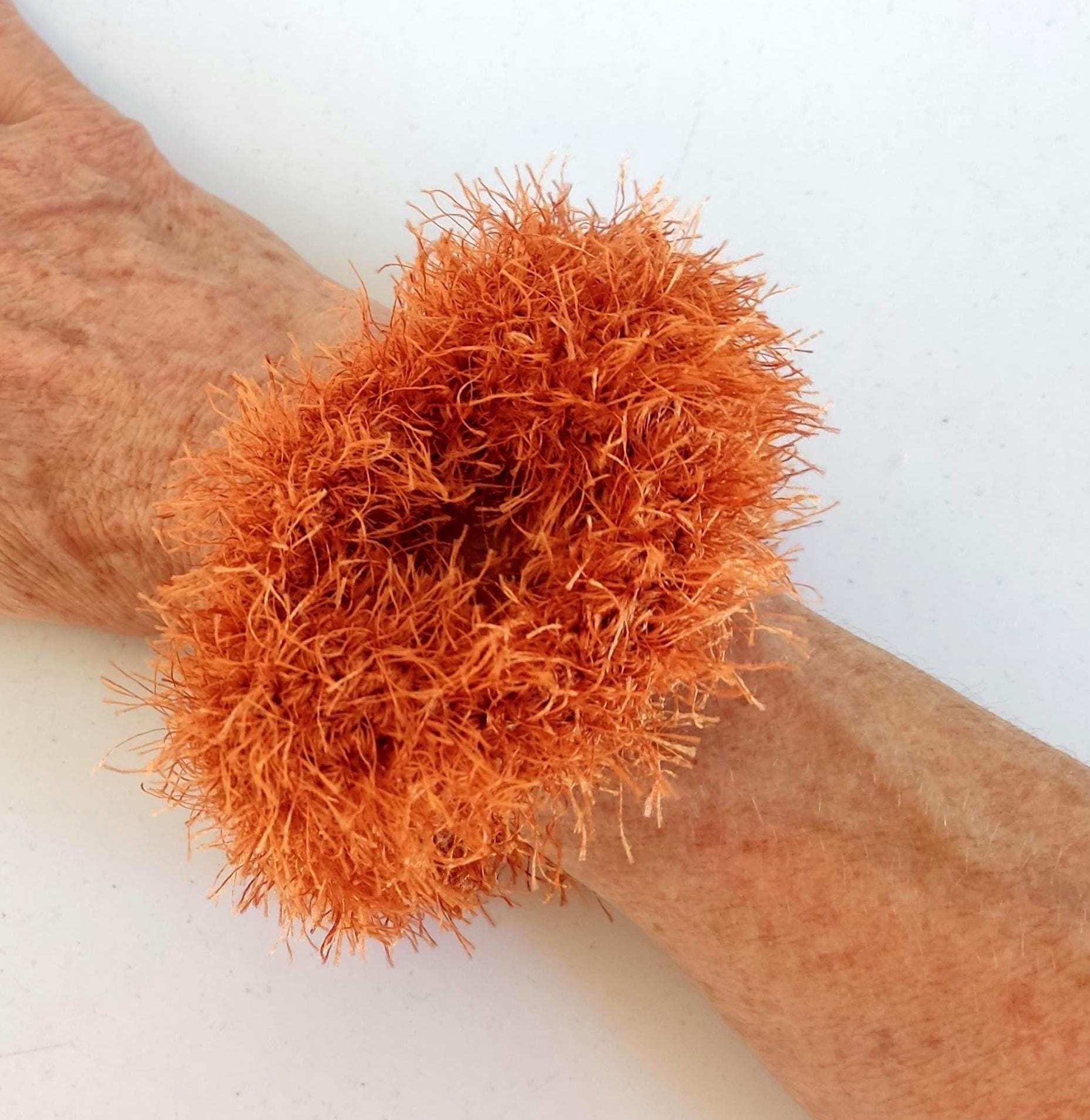 Burnt Orange Chunky Crochet Cuff Bracelet - Faux Fur Bangle - StepToLight