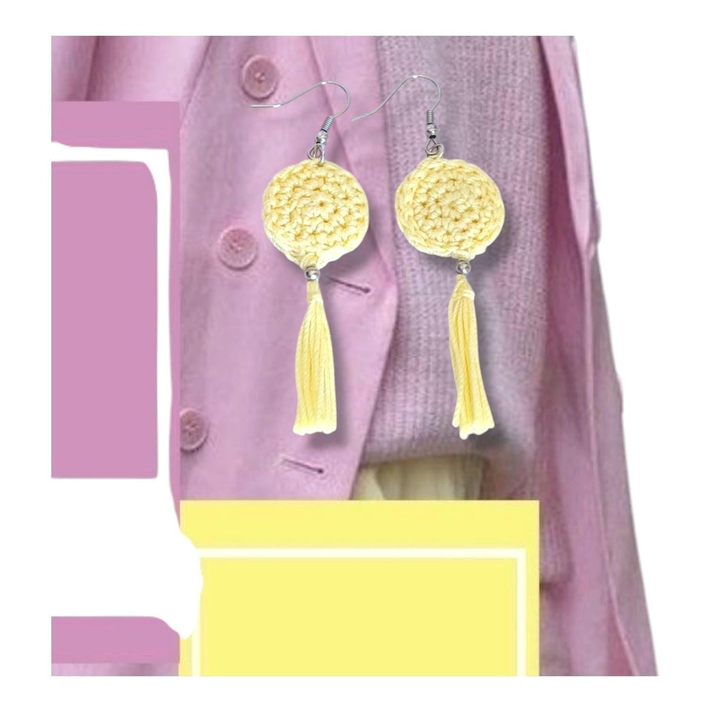 Butter Yellow Crochet Tassel Earrings: Elegant Boho Jewelry Gift - StepToLight