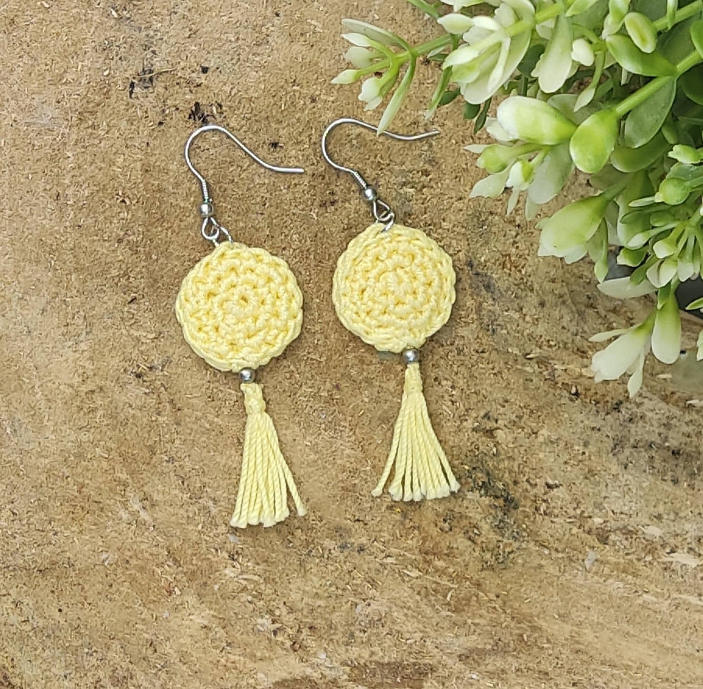 Butter Yellow Crochet Tassel Earrings: Elegant Boho Jewelry Gift - StepToLight