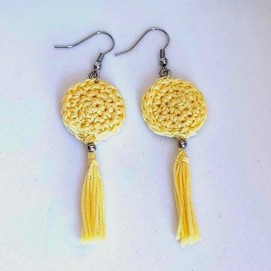 Butter Yellow Crochet Tassel Earrings: Elegant Boho Jewelry Gift - StepToLight