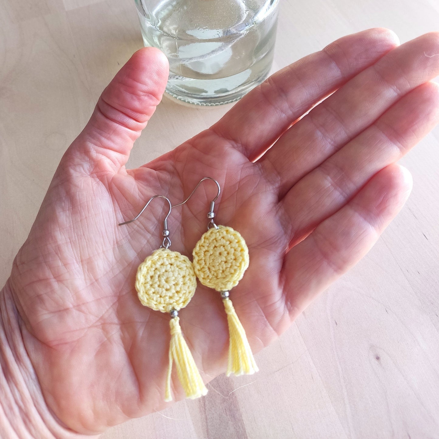 Butter Yellow Crochet Tassel Earrings: Elegant Boho Jewelry Gift - StepToLight