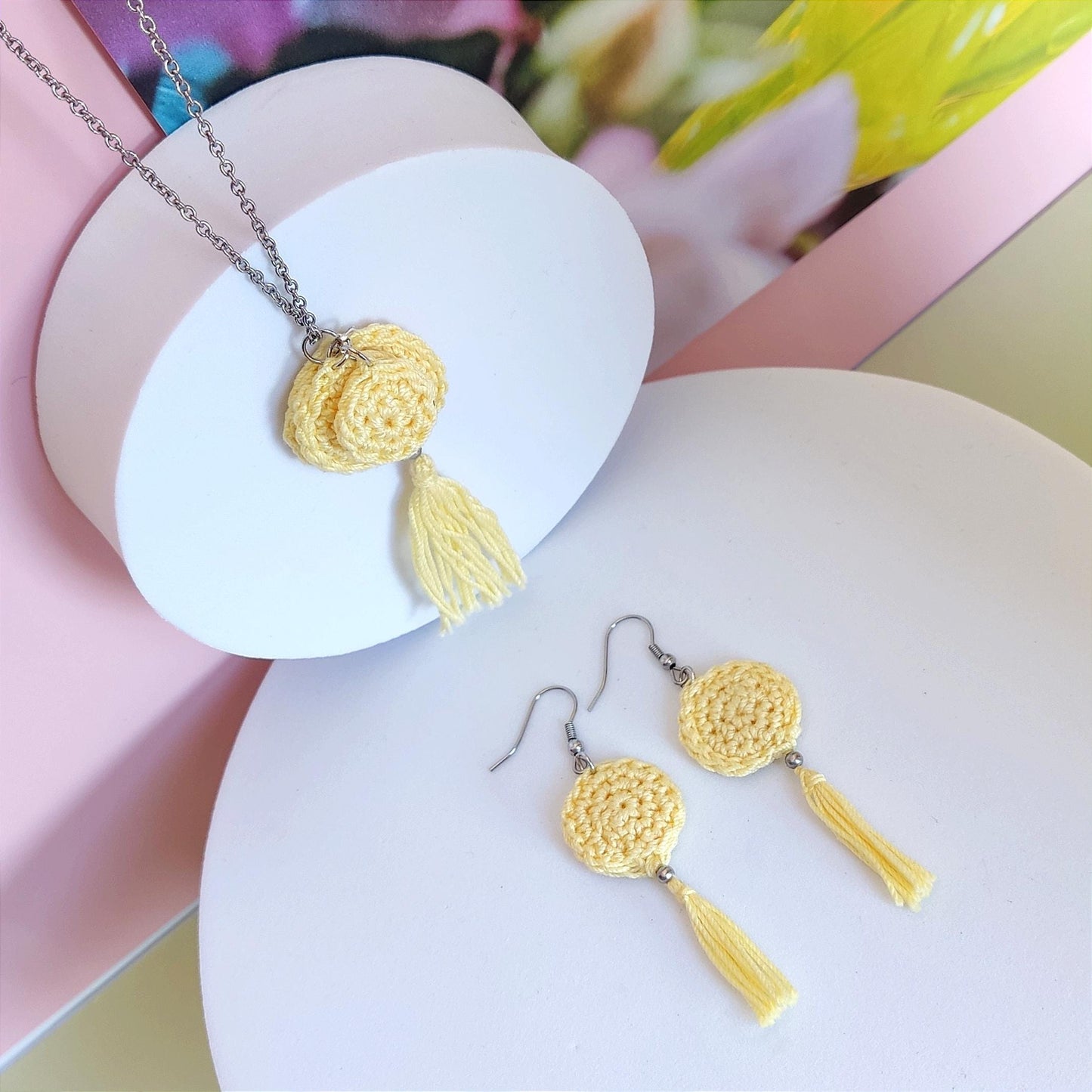 Butter Yellow Crochet Tassel Earrings: Elegant Boho Jewelry Gift - StepToLight