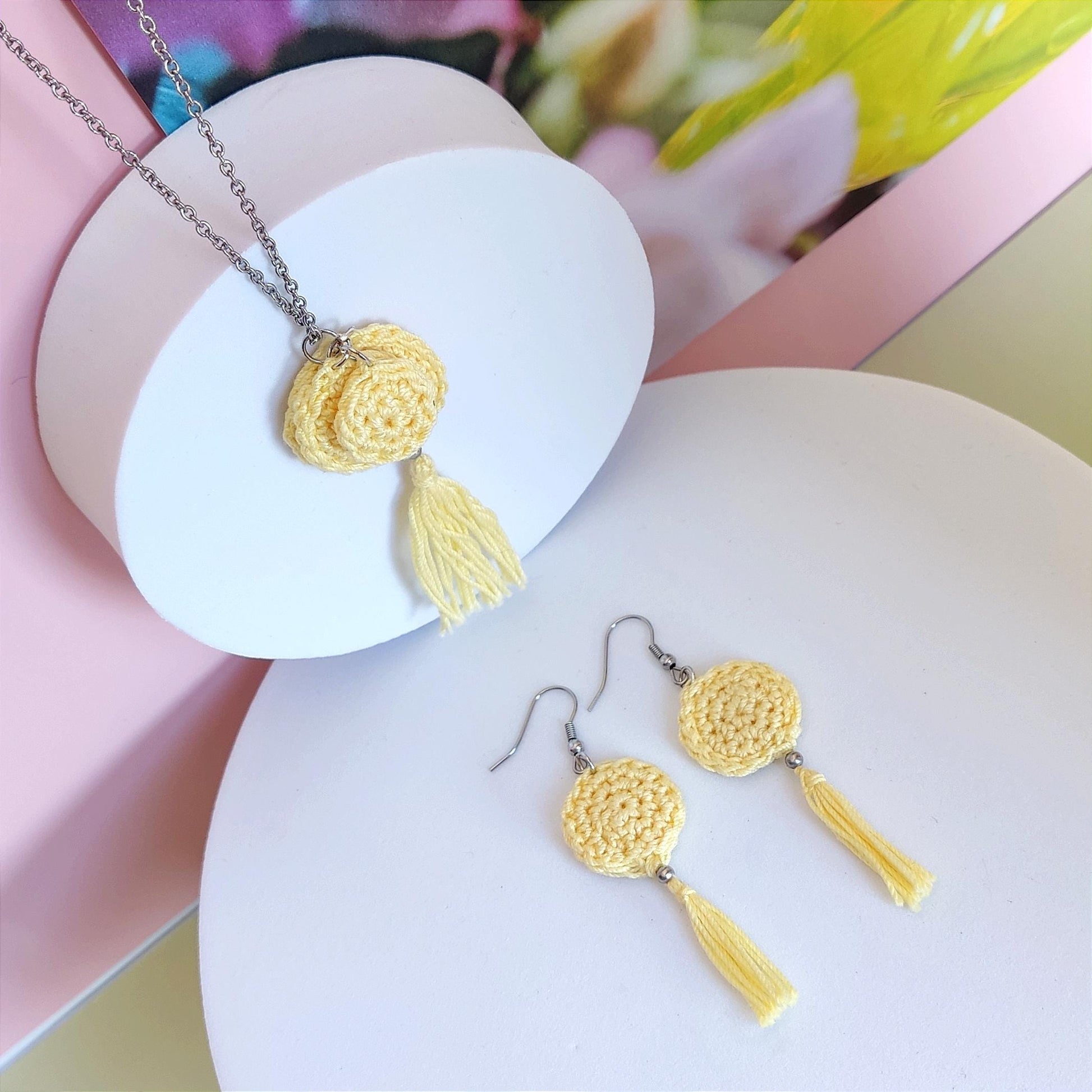 Butter Yellow Crochet Tassel Earrings: Elegant Boho Jewelry Gift - StepToLight