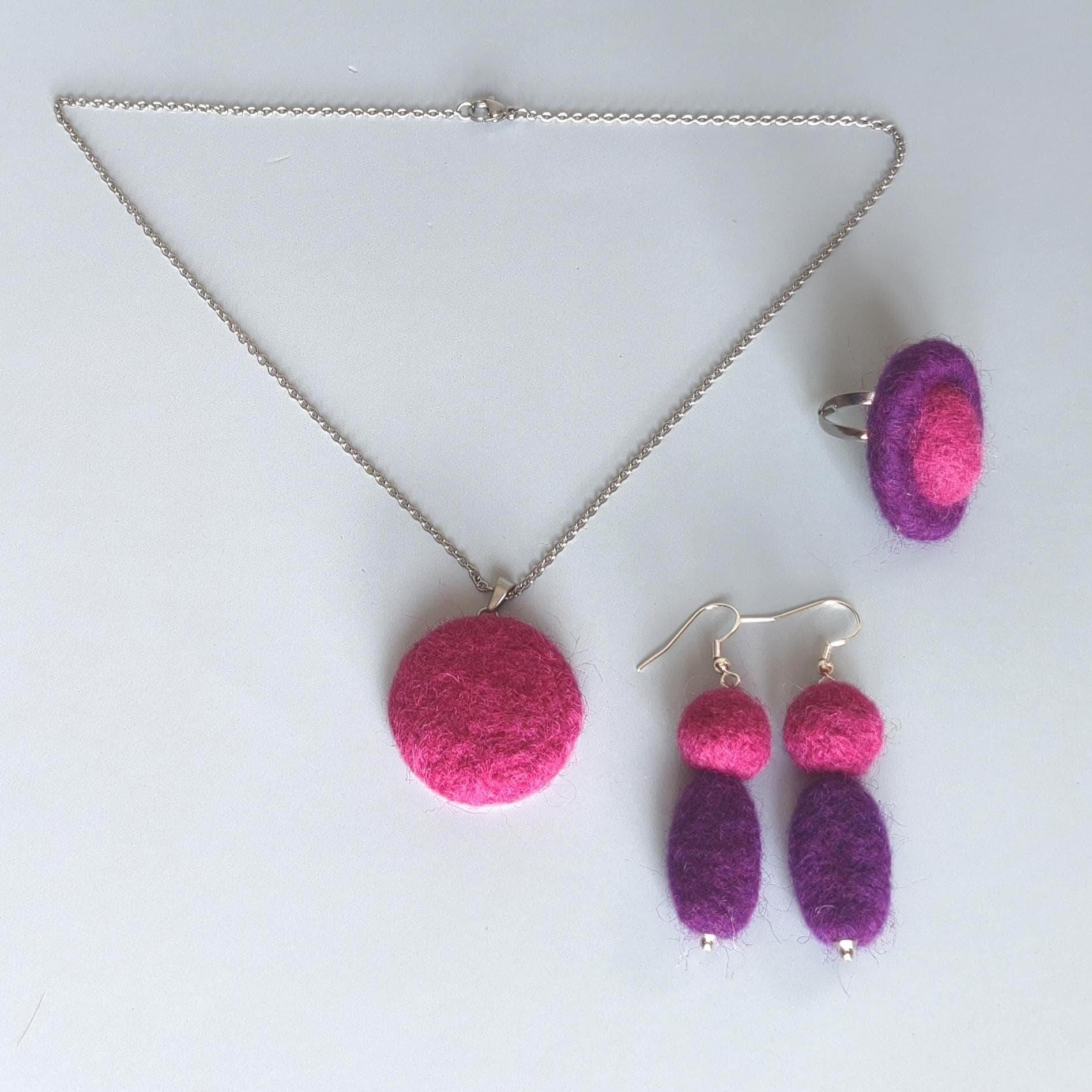 Canary Yellow & Navy Blue Felt Dangle Earrings | Handmade Boho Statement Jewelry - StepToLight