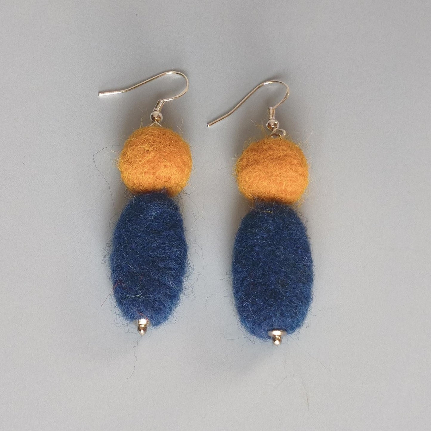 Canary Yellow & Navy Blue Felt Dangle Earrings | Handmade Boho Statement Jewelry - StepToLight